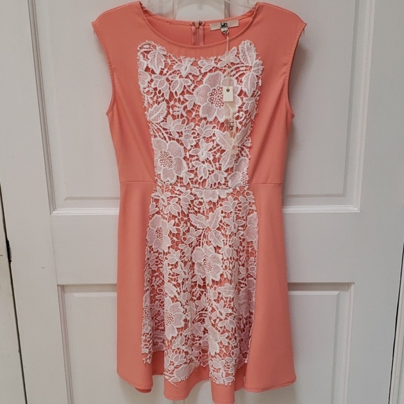 NWT Ya Los Angeles Peach Lace Dress Large - Picture 1 of 6